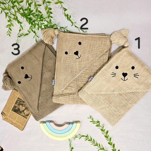 پتو بافت نوزادی چهار فصل (بدون خز) کلاهدار بی بی نیک